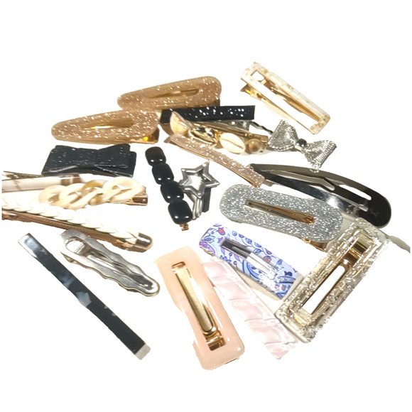 Hair Barrette Lot Of 21 Hair Clips Pink Silver Tone - Picture 2 of 7